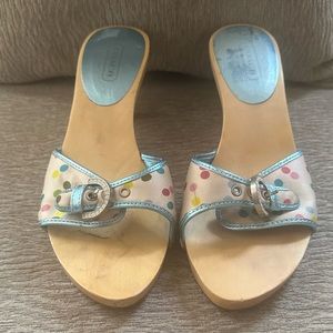 COACH vintage polka dot colorful rhinestone crystal buckle wood sandal size 9